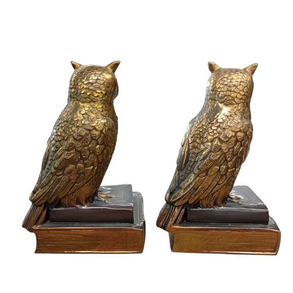 Two Brass Owl Bookends MCM 1950's Philadelphia MFG VTG Cast Figurine Sculpture - Picture 3 of 5